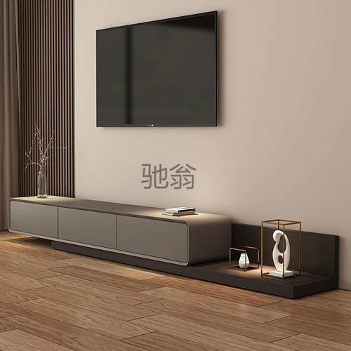 lw0北欧电视柜茶几套装 黑灰可伸缩电视柜落地 现代简约小户型