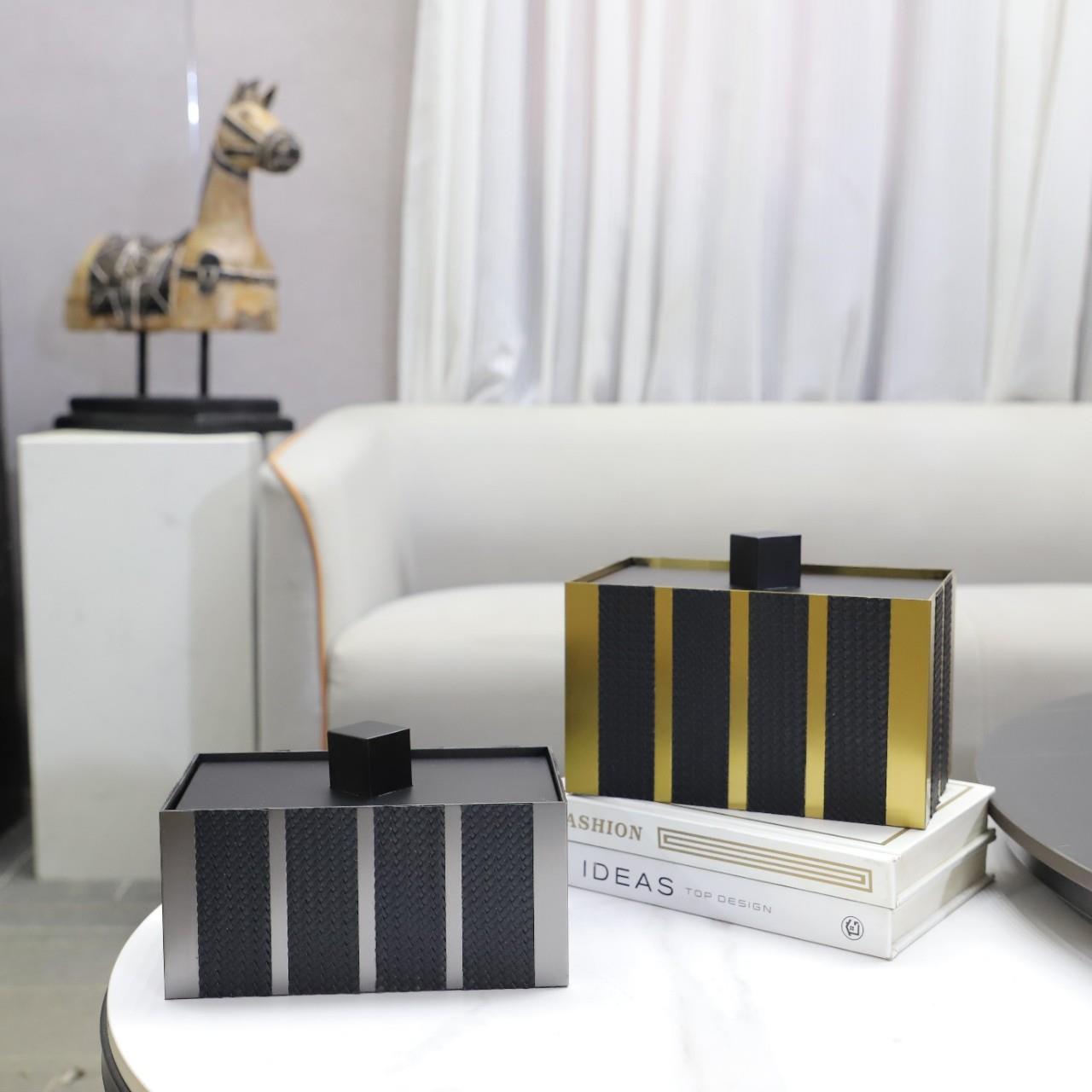 欧式轻奢金属编织纹皮革首饰收纳盒装饰摆件卧室梳妆台家居装饰品