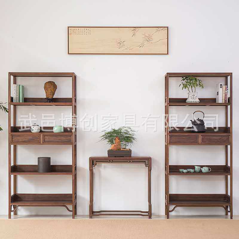 新中式博古架书架书柜茶叶柜展示柜置物架老榆木多宝阁书房茶室