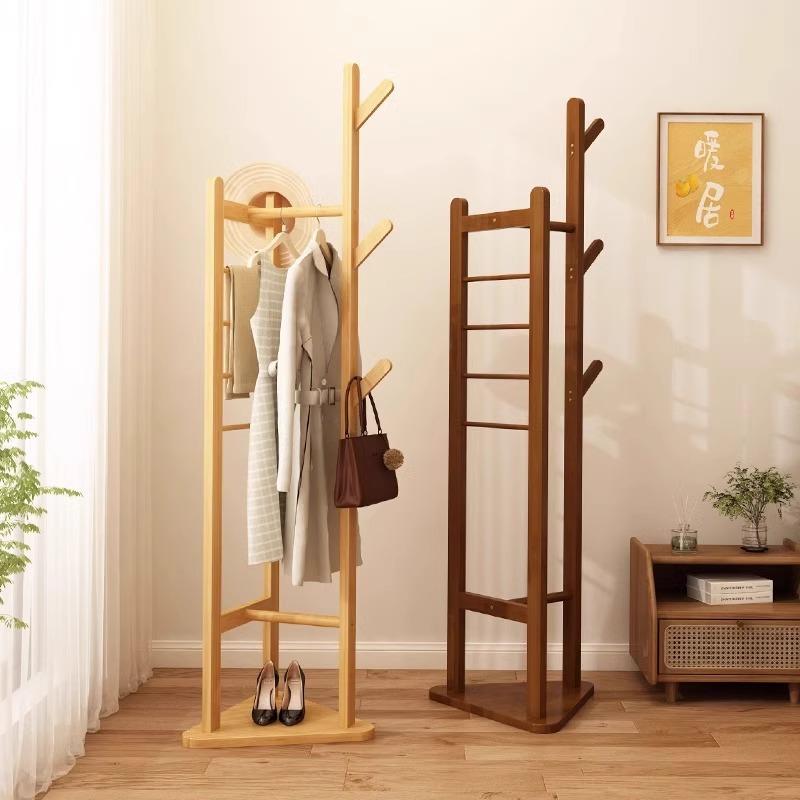 衣帽架落地卧室挂衣架子房间衣服置物架现代简约多功能实木收纳架