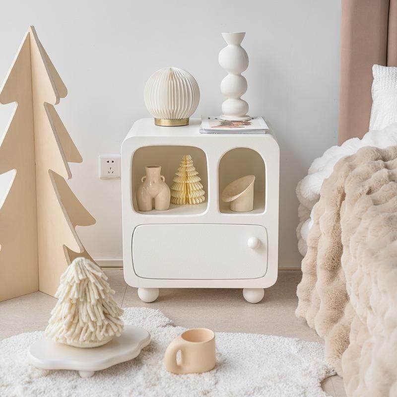润家家居ins北欧奶油风床头柜洞穴可爱简约白色抽屉卧室收纳边柜