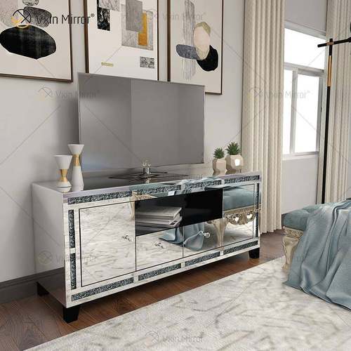 跨境镜面木电视柜落地碎钻收纳储物边柜客厅轻奢组合柜tv stand