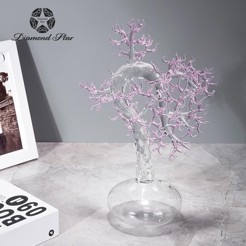钻石星粉色透明松树玻璃摆件家居饰品办公室桌面植物造型摆件