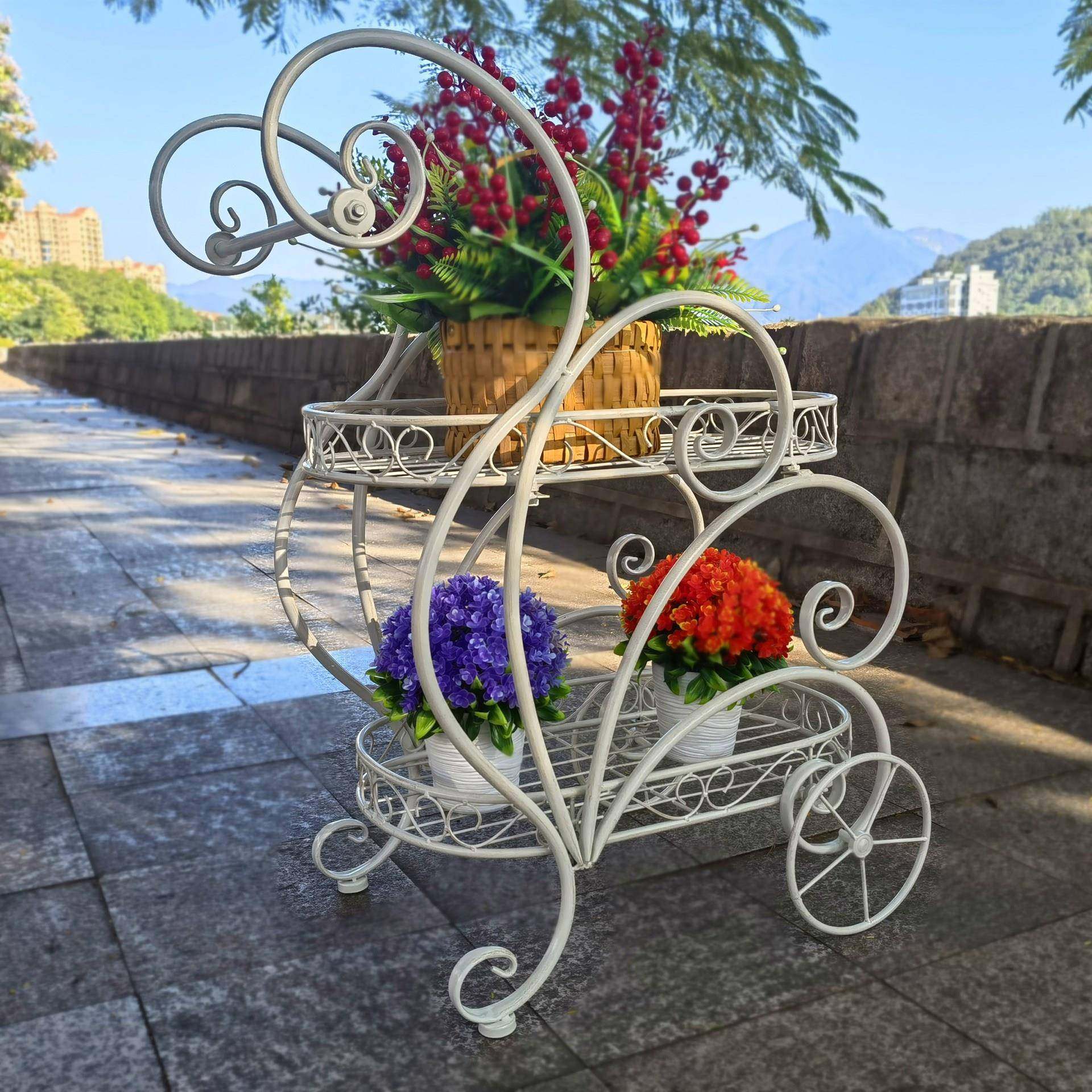 可移动花架铁艺做旧复古置物架户外花盆架室内阳台多肉盆栽植物架