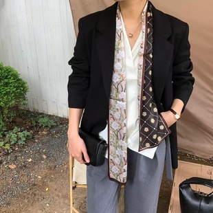 女G532 145x16cm长飘带双层真丝丝巾时尚 100%桑蚕丝 浪漫山茶