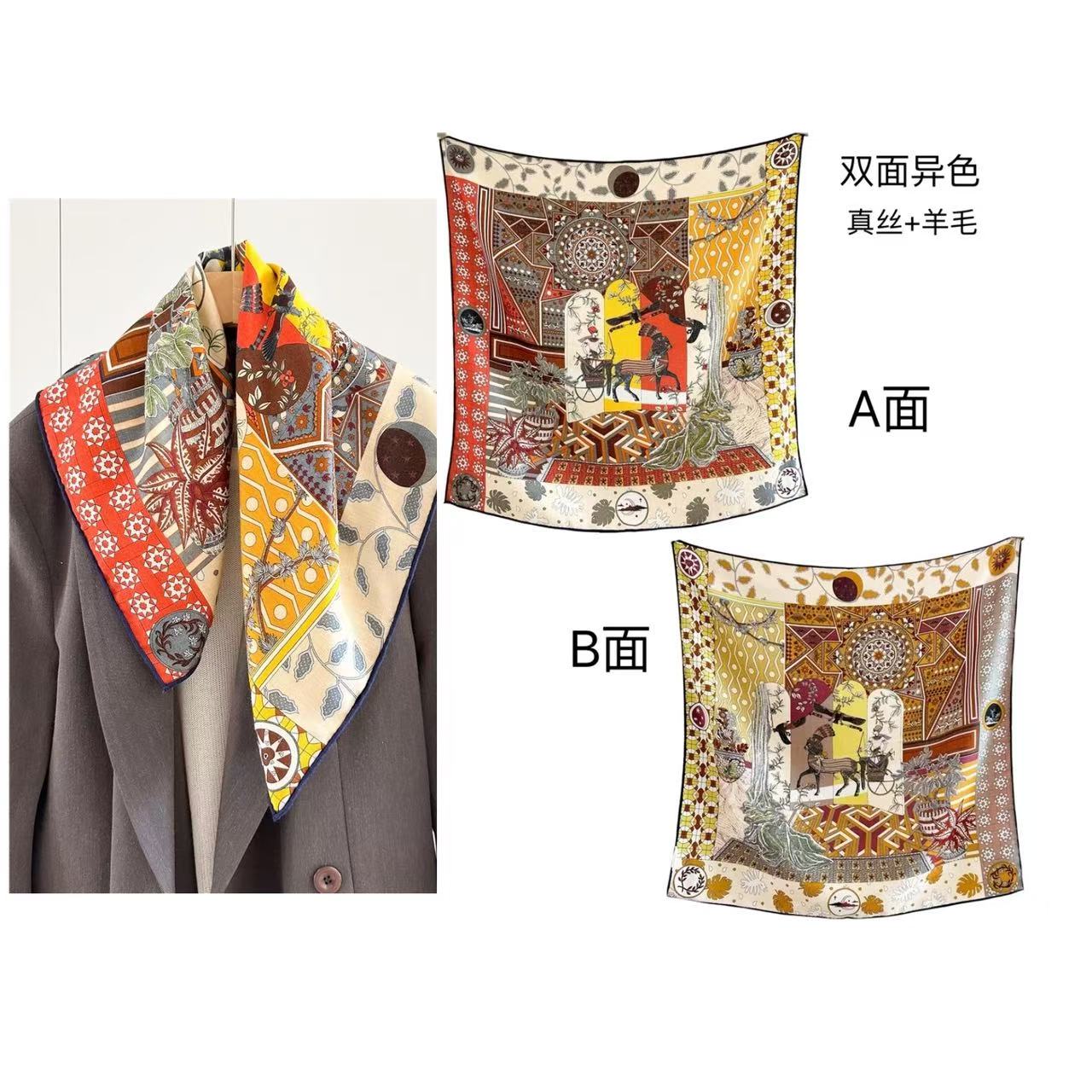 羊毛桑蚕丝【女骑士之舞】86丝毛方巾双面异色丝毛围巾披肩女Q753