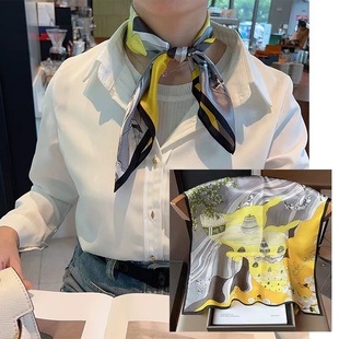 100%桑蚕丝 65方巾单面真丝丝巾百搭女士气质B059 孔明灯