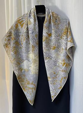 桑蚕丝羊毛【福宝米色】105丝毛方巾双面时尚女士丝巾M656