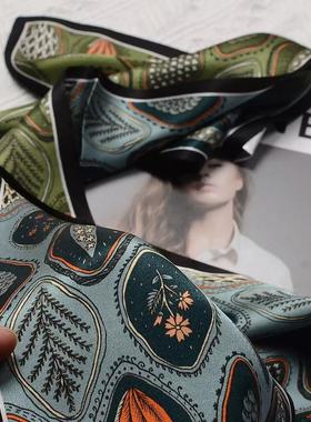 100%桑蚕丝【绿色森林】145x16cm长飘带双层真丝丝巾女G545