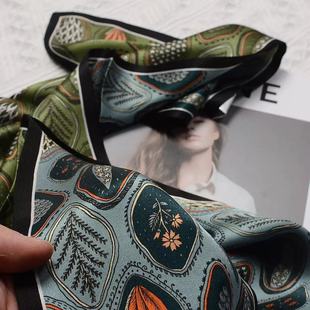 100%桑蚕丝 145x16cm长飘带双层真丝丝巾女G545 绿色森林