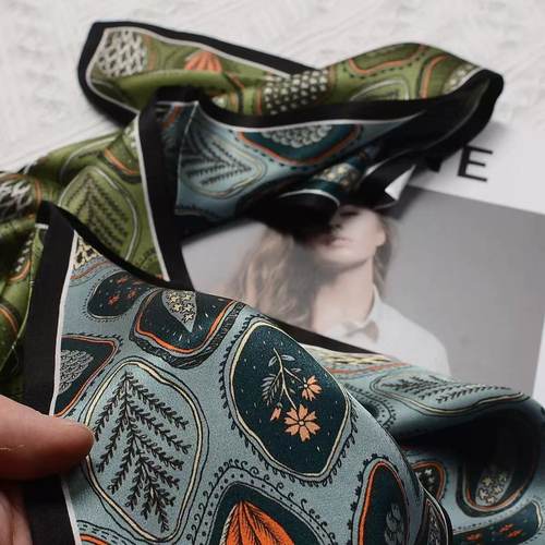 100%桑蚕丝【绿色森林】145x16cm长飘带双层真丝丝巾女G545