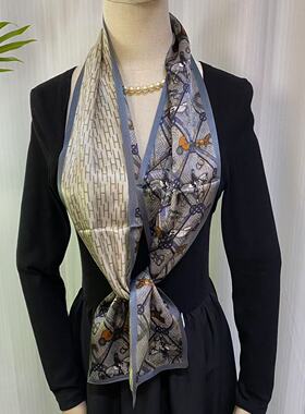 100%桑蚕丝【H马车】145x16cm长飘带双层真丝丝巾女G555