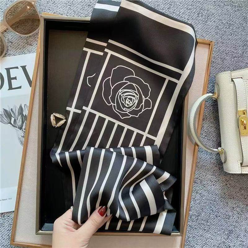 100%桑蚕丝【玫瑰之恋】145x16cm长飘带双层真丝丝巾女G321