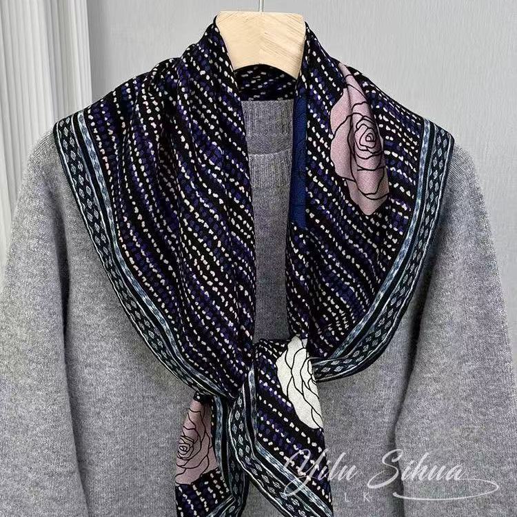 桑蚕丝羊毛【编织山茶】86丝毛方巾双面时尚女士气质丝巾Q765