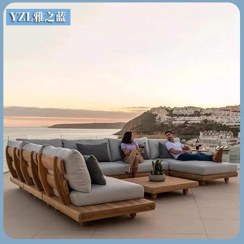 户外沙发花园庭院户外沙发酒店别墅露天户外柚木沙发茶几组合