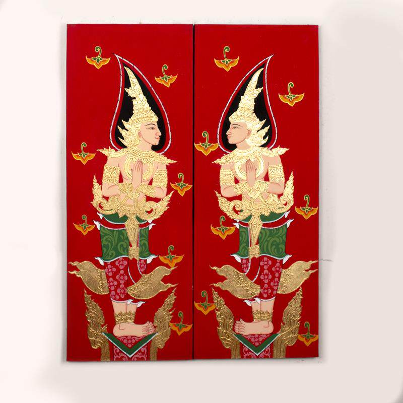 泰国手绘金箔画玄关东南亚风格壁画菩提树人物装饰画餐厅挂画墙画