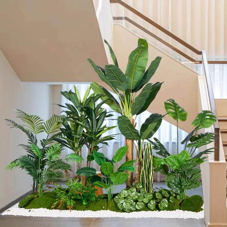 仿真绿植组合造景楼梯下商场热带假植物景观假树室内盆栽装饰摆件