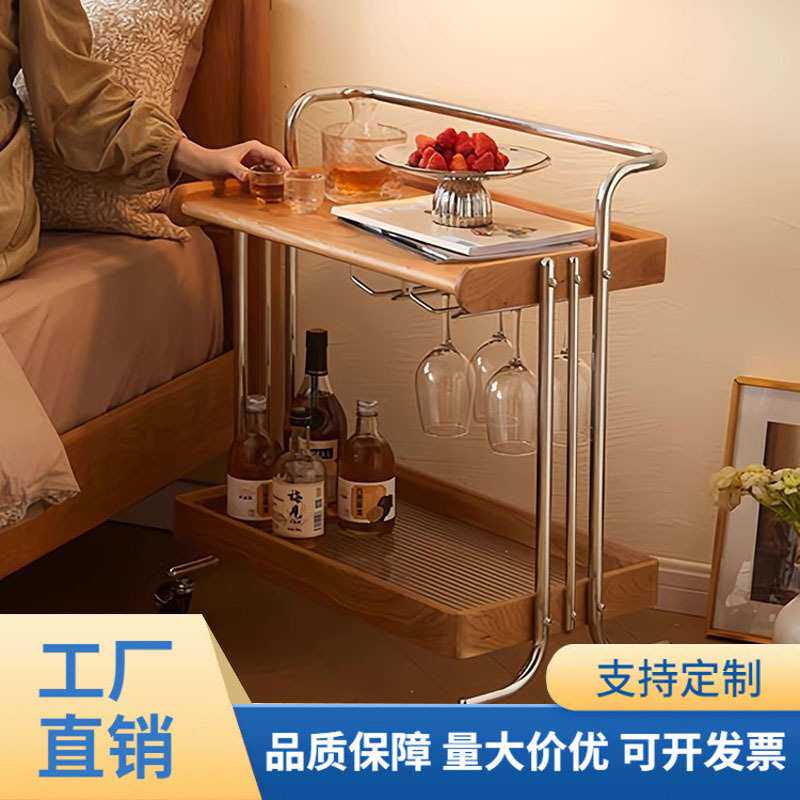 中复古收纳小推拉车置物架可移动床头零食沙发实木边几樱桃餐桌柜