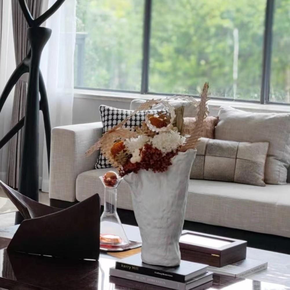 复古陶瓷台面花瓶禅意侘寂风陶罐摆件干花插花素烧水培装饰