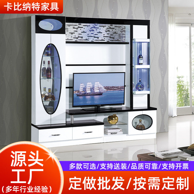 现代简约电视柜酒柜一体组合背景墙高带玻璃门柜客厅轻奢跨境靠墙