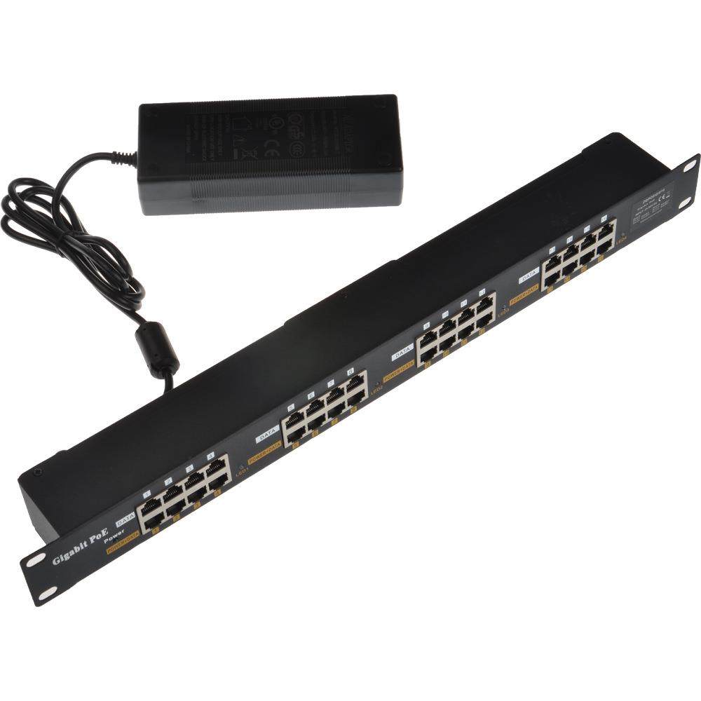 16口POE中跨千兆A模式以太网供电注入器配48V120W电源