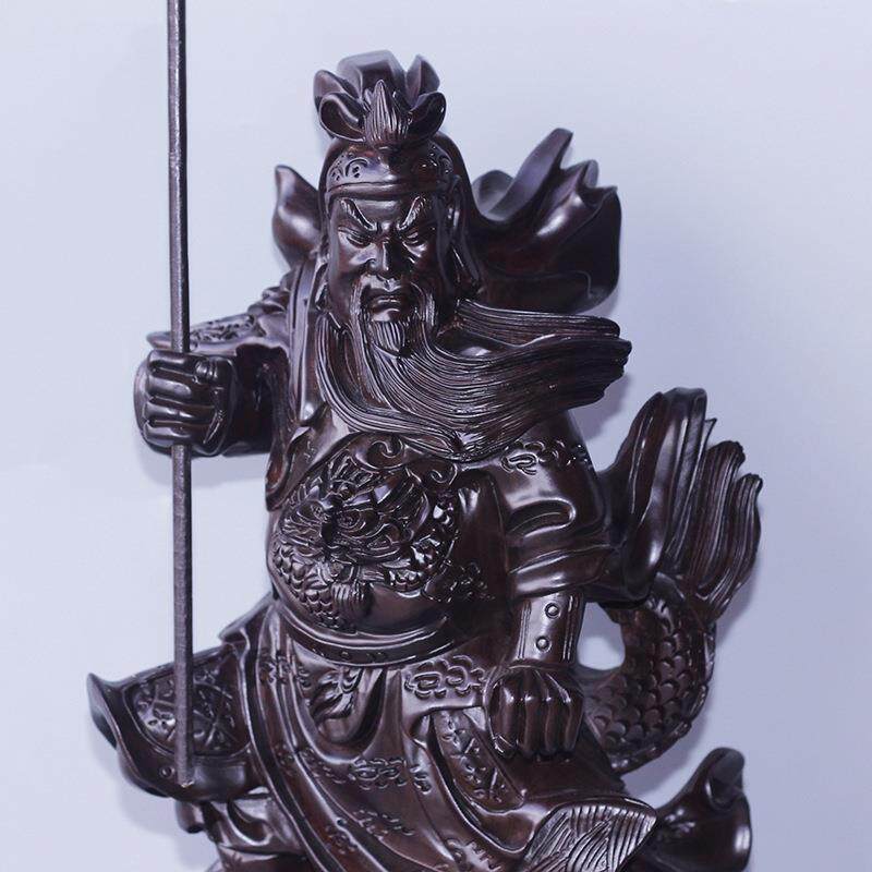 雲缘 黑檀木木工艺品 木雕刻摆件 50*21.5*13.5CM 战龙关公