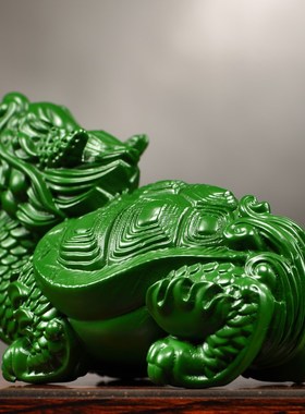 绿色木雕龙龟摆件实木新中式玄武龟家居店铺桌面装饰开业工艺礼品