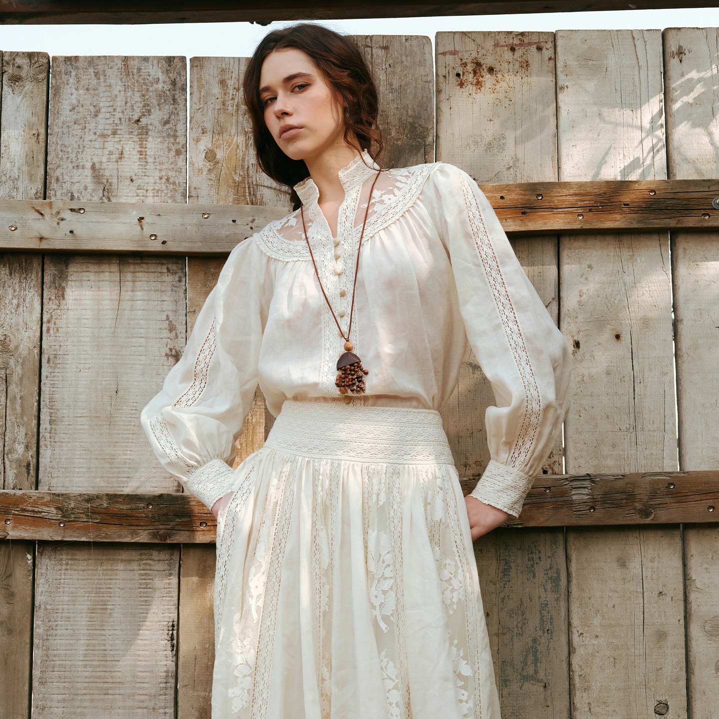 疏时 霜笺留白苎麻蕾丝小立领宽松衬衫双蕾丝拼接大摆半裙,女装/女士精品,衬衫,淘宝优惠券,粉丝福利购,淘宝优惠卷