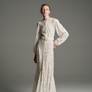 疏时 黎明玫瑰鱼尾蕾丝连衣裙