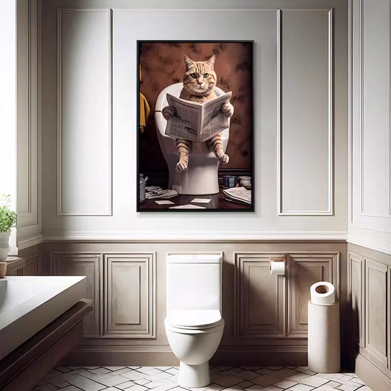 复古创意动物卫生间挂画狮子猫咪酒吧厕所浴室装饰画防水免打孔图片