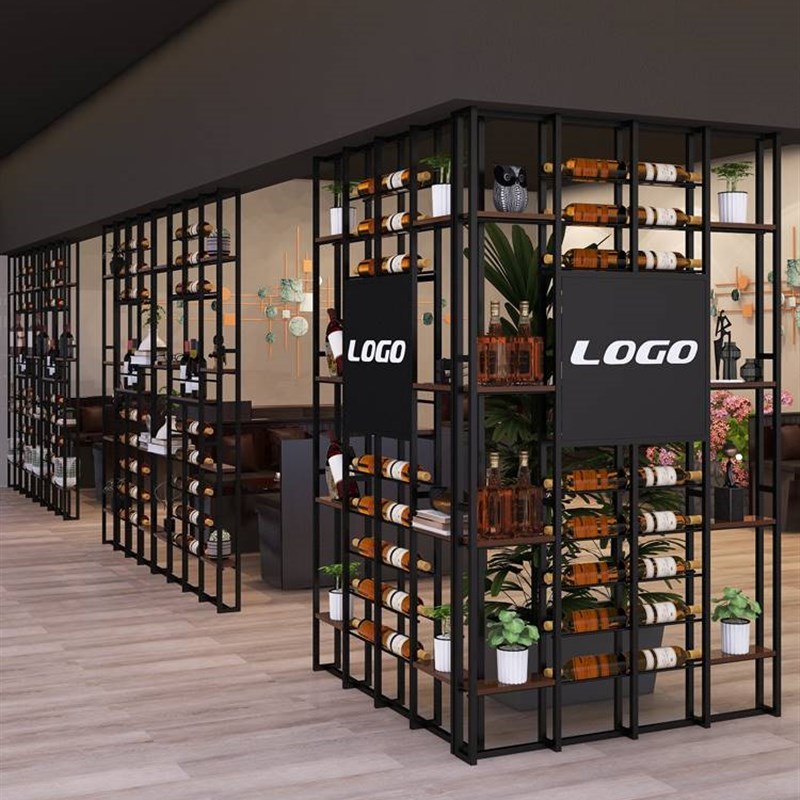 工业风酒馆酒架隔断屏风商用铁艺金属酒吧清吧葡萄酒红酒柜展示架