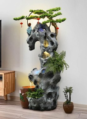 新中式假山流水喷泉禅意露台客厅玄关花园太湖石庭院鱼池造景摆件