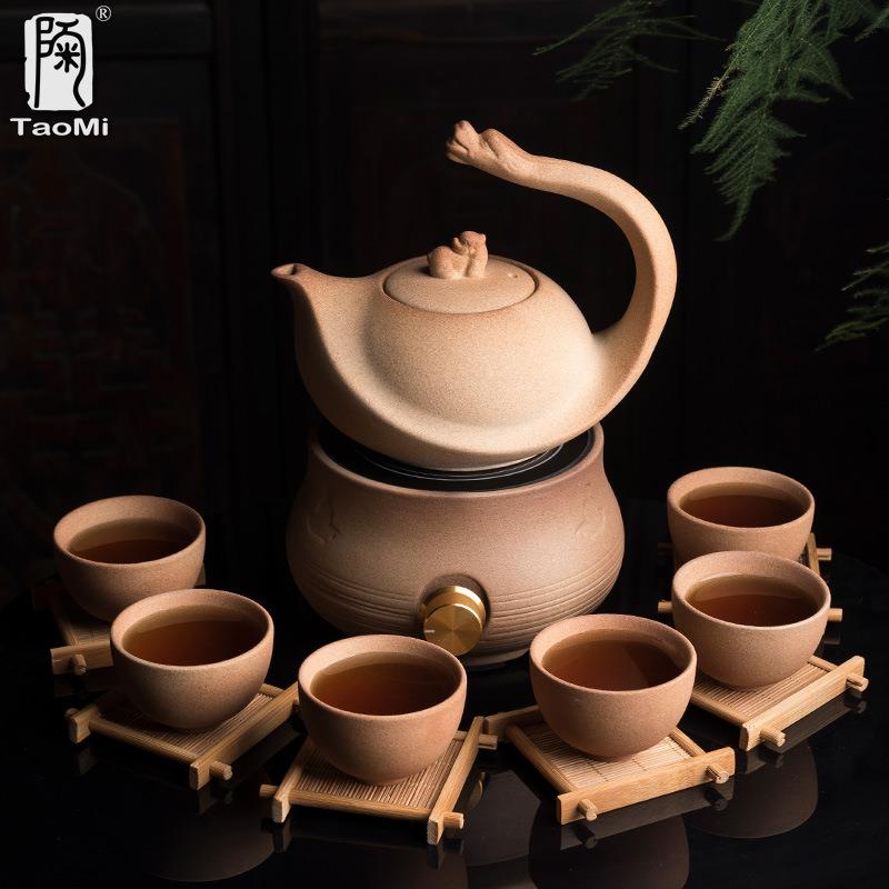 陶迷原矿粗陶煮茶壶套装大容量家用陶瓷耐高温烧水壶功夫养生壶