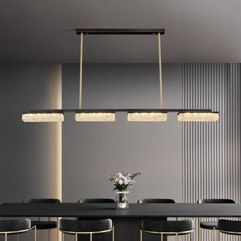 全铜意式极简一字长条餐厅吊灯现代办公室茶室吧台高级冰晶树脂灯