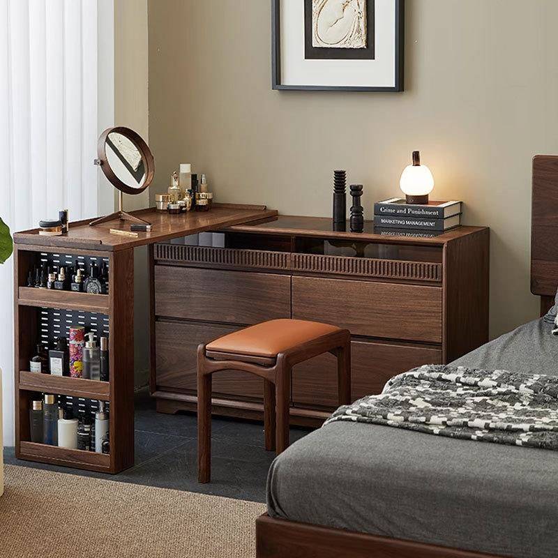 北美黑胡桃木梳妆台斗柜一体北欧实木化妆桌原木卧室床头柜床尾柜