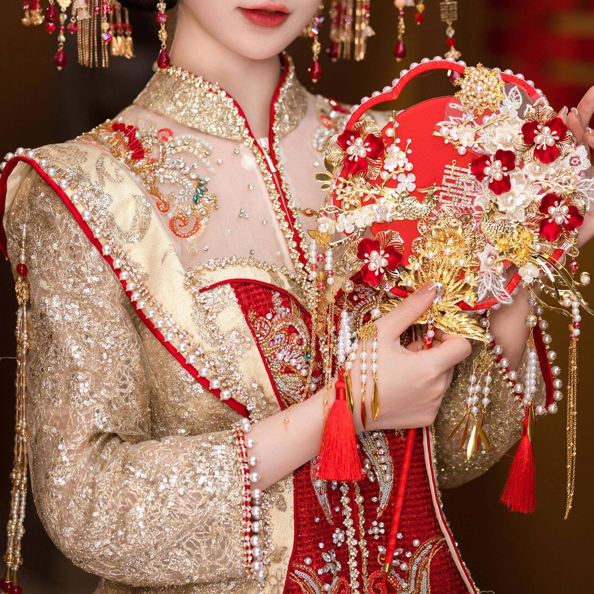 红色蕾丝新娘结婚秀禾服团扇新中式双面DIY遮面红色成品喜扇9151,鲜花速递/花卉仿真/绿植园艺,割草机/草坪机,淘宝优惠券,粉丝福利购,淘宝优惠卷