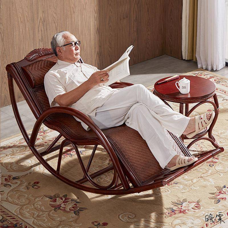 黑胡桃木摇椅懒人休闲椅阳台真藤卧室老人椅大人躺椅摇摇椅沙发