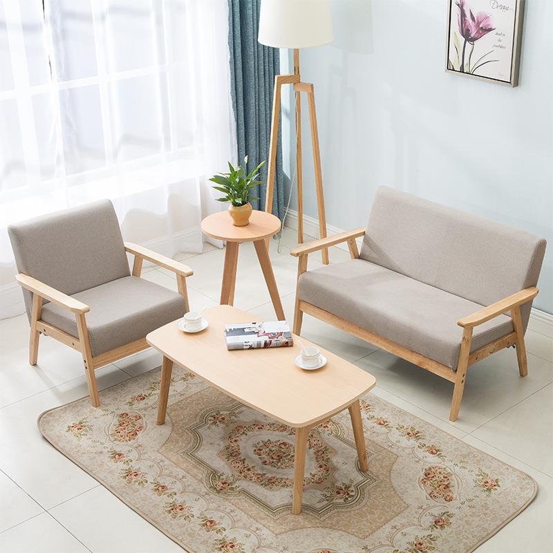 出租屋实木简易沙发公寓沙发椅现代简约沙发布艺沙发黑色胡桃木软