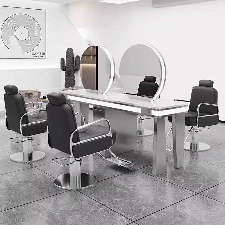 理发店简约烫染美发镜台发廊专用剪发镜不锈钢单双面四面潮店镜子