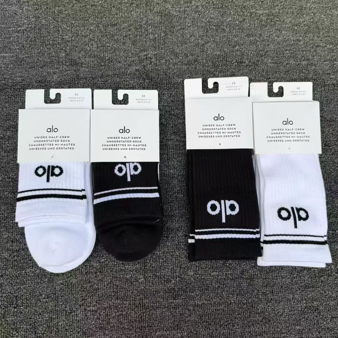 alo袜子男女同款潮袜中长筒袜运动袜四季款吸汗透气健身瑜伽袜