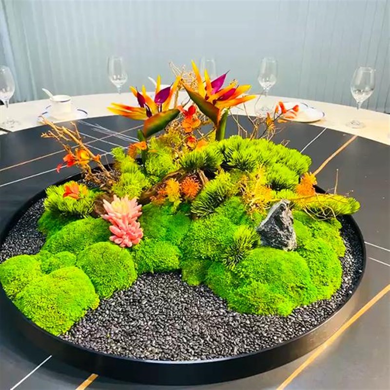 大圆桌中间转盘摆花酒店餐桌摆件中式圆形创意桌芯装饰品摆设桌花