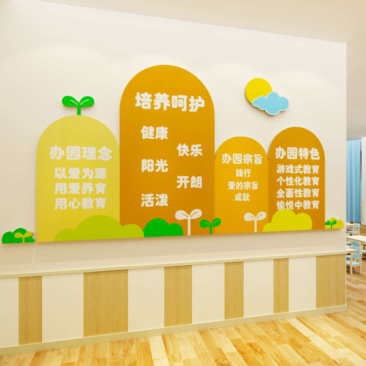 高端幼儿园大厅墙面装饰创意环境布置材料公告栏文化主题成品贴纸
