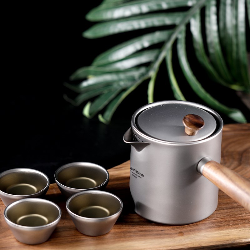 钛工匠纯钛煮茶器家用露营便携电陶炉泡茶壶木柄钛杯功夫纯钛茶具