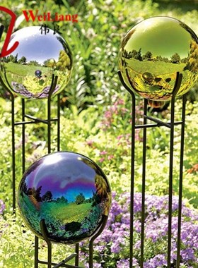 电镀彩色不锈钢球玫瑰金花园摆件装饰圆球红色蓝色绿色七彩空心球