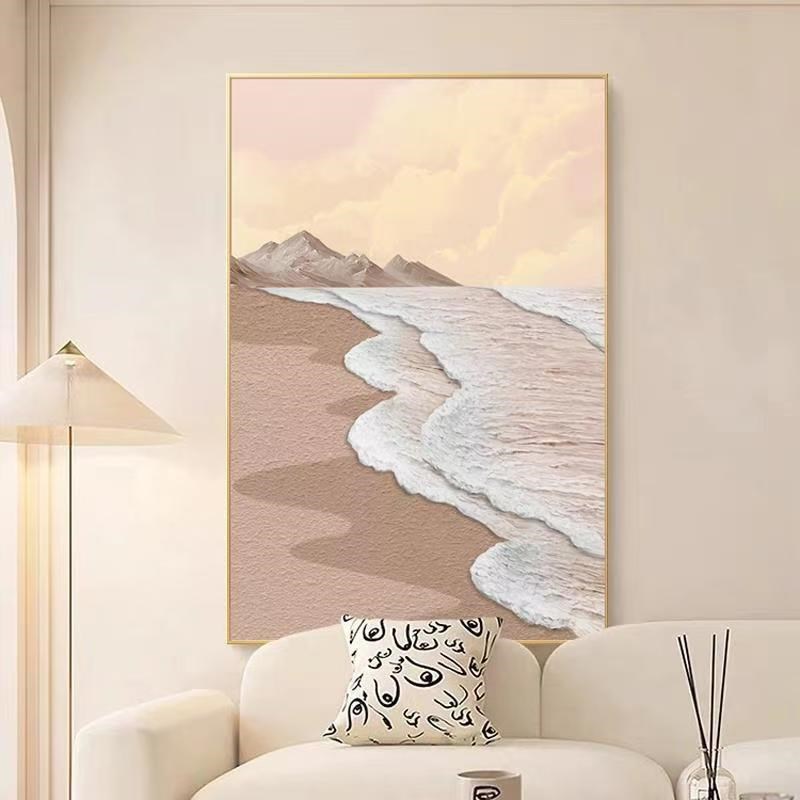 奶油风抽象海浪海景玄关装饰画走廊过道挂画大幅落地客厅风景壁画图片