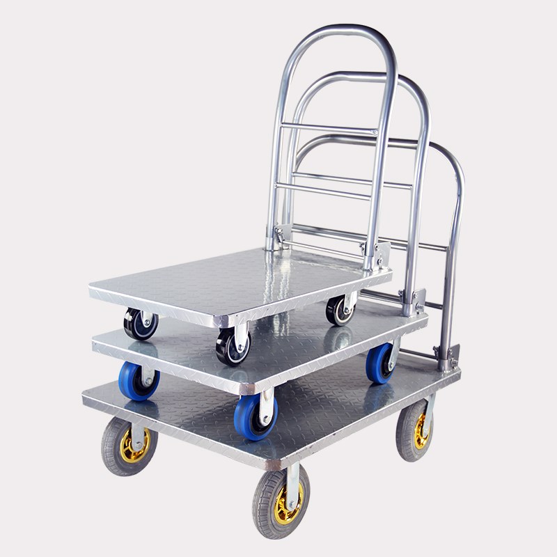 折叠平板车钢板车推货车静音手推车手拉车四轮小拖车拉货车搬运车