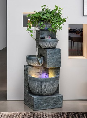简约轻奢喷泉流水摆件循环落地客厅室内转角装饰玄关开业生财景观