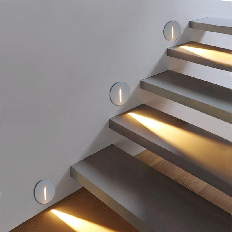 圆形一束光人体感应地脚灯嵌入式走廊楼道墙角台阶楼梯踏步灯