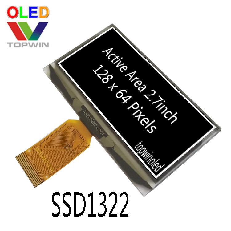 2.7英寸oled屏128x64白色2864ASWIG01sd1322白底黑字黑底白字