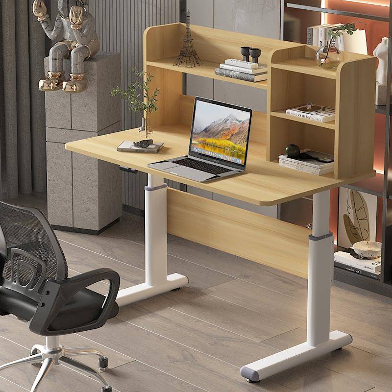 站立电脑桌可升降式工作台家用台式电脑桌简易工作台带书架学习桌